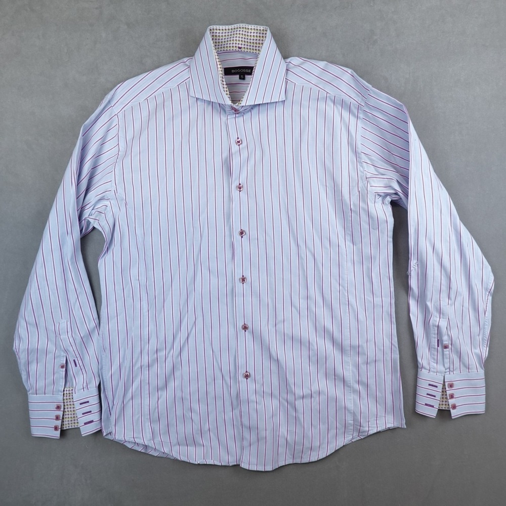 Bogosse Shirt Mens 5 XL Stripe Flip Cuff Button Front Long Sleeve